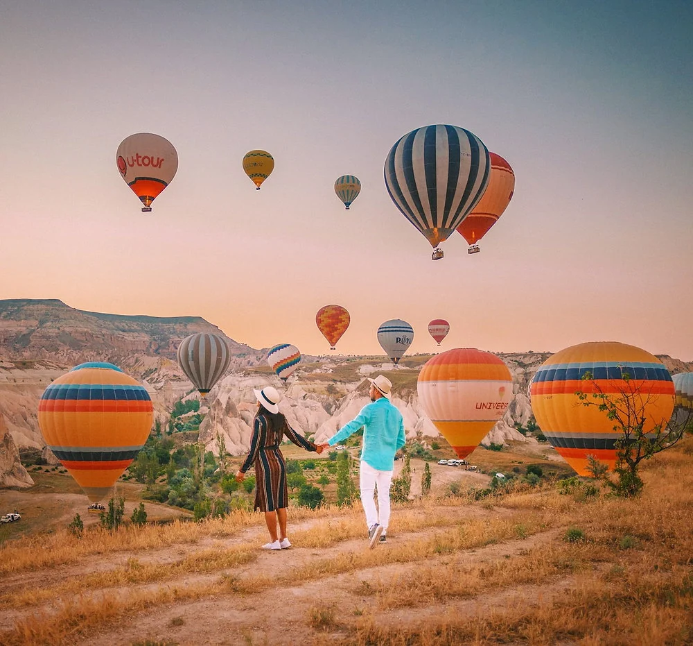 Hot air balloons over Cappadocia valley